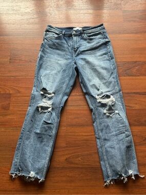 Flying Monkey Women's Distressed Light Blue Straight Leg Jeans
